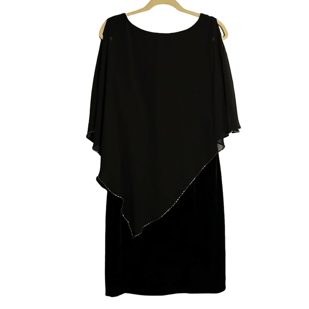 NWT Deadstock Vintage Black Velvet Evening Dress with Beaded Sheer Cape Size 10